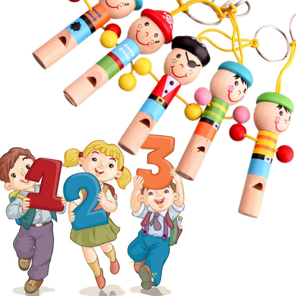 Baby Kids Wooden Mini Whistle Pirates Colorful Developmental Musical Toys For Baby Kids Lovely Doll Keychain Instrument Toy